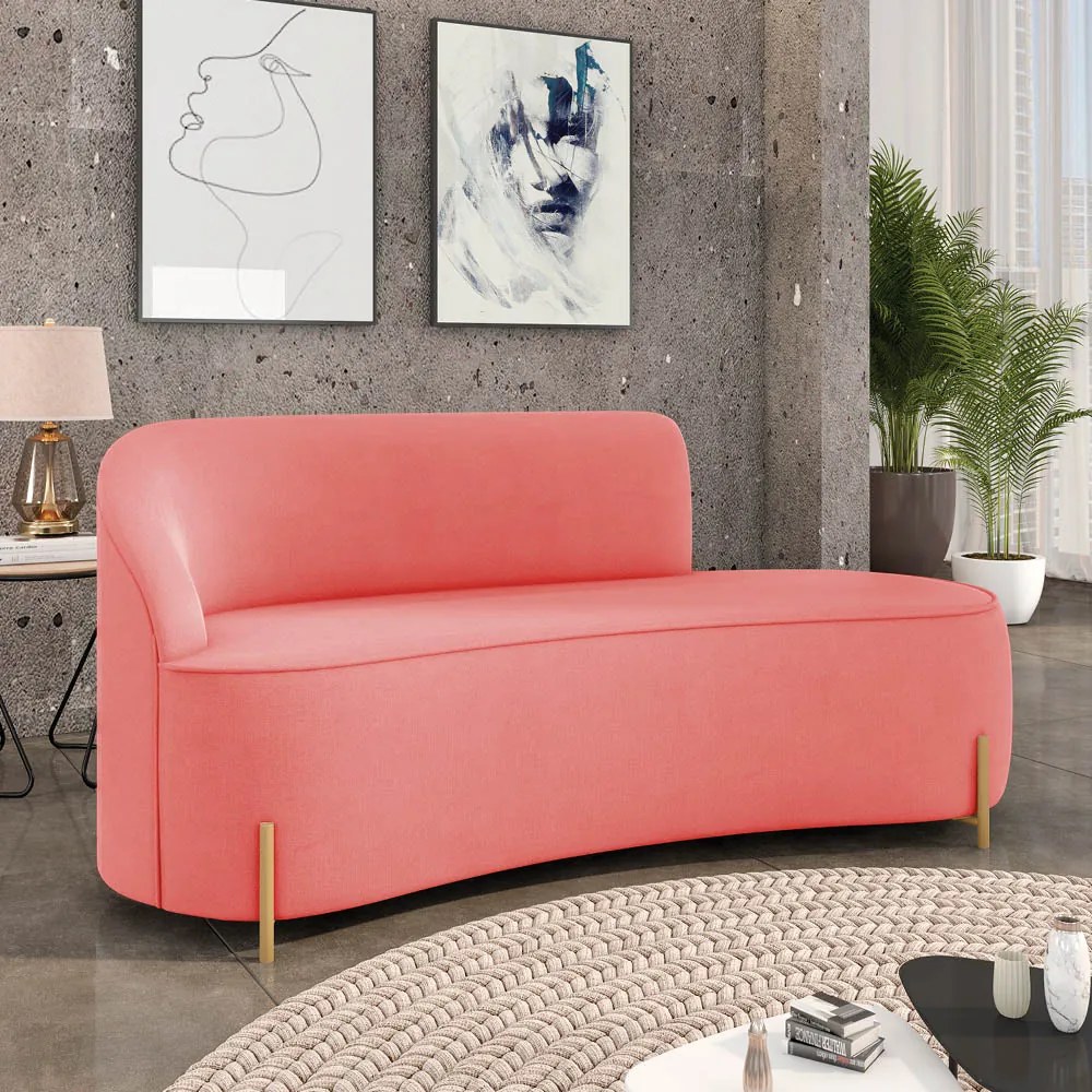 Sofá 3 Lugares Orgânico 180cm Pé Dourado Morgan Suede D03 - D'Rossi - Rose