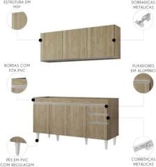 Armário Cozinha e Balcão Para Pia 150cm Marrocos Castanho   - Lumil