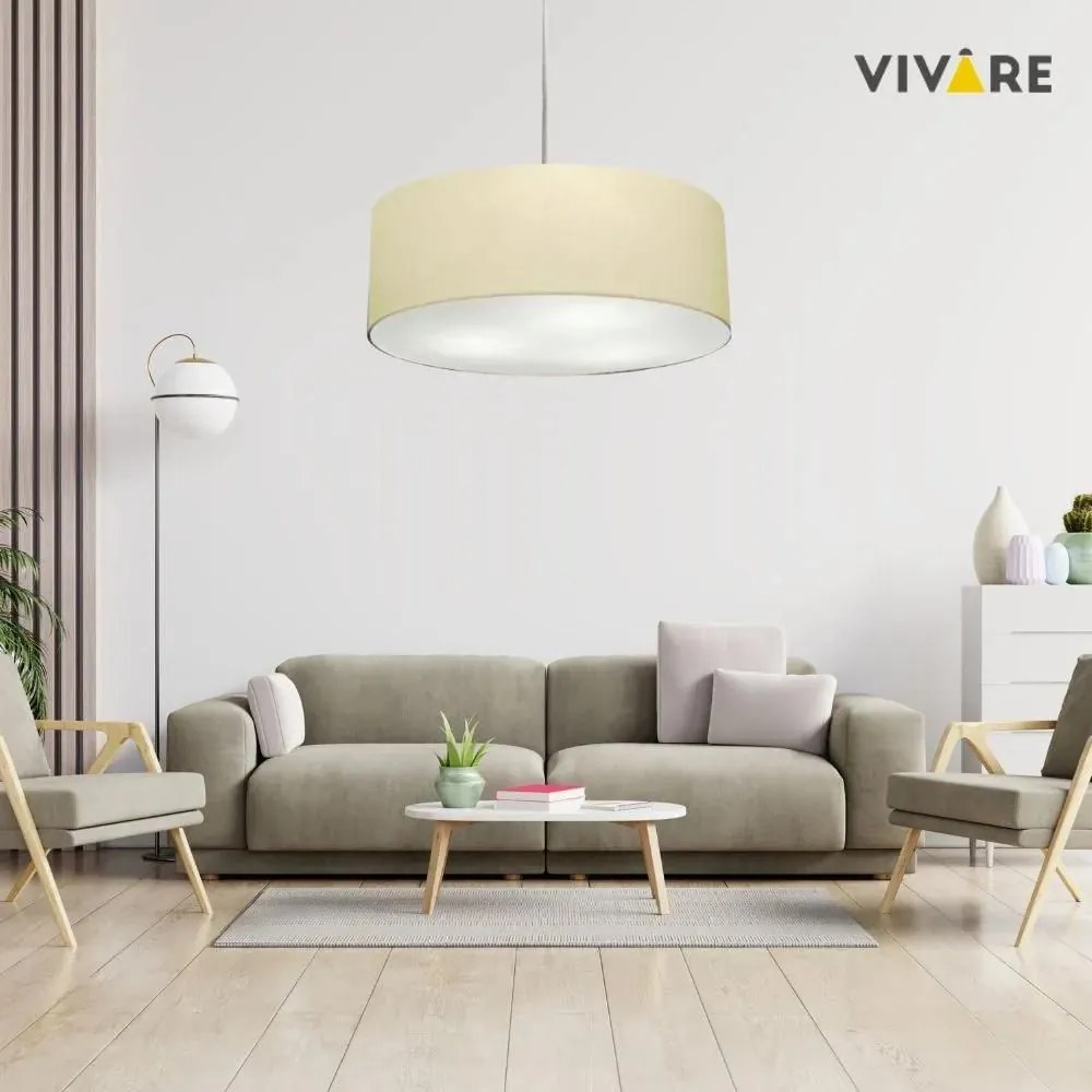 Lustre Pendente Cilíndrico Md-4079 Cúpula em Tecido 60x21cm Algodão Crú - Bivolt