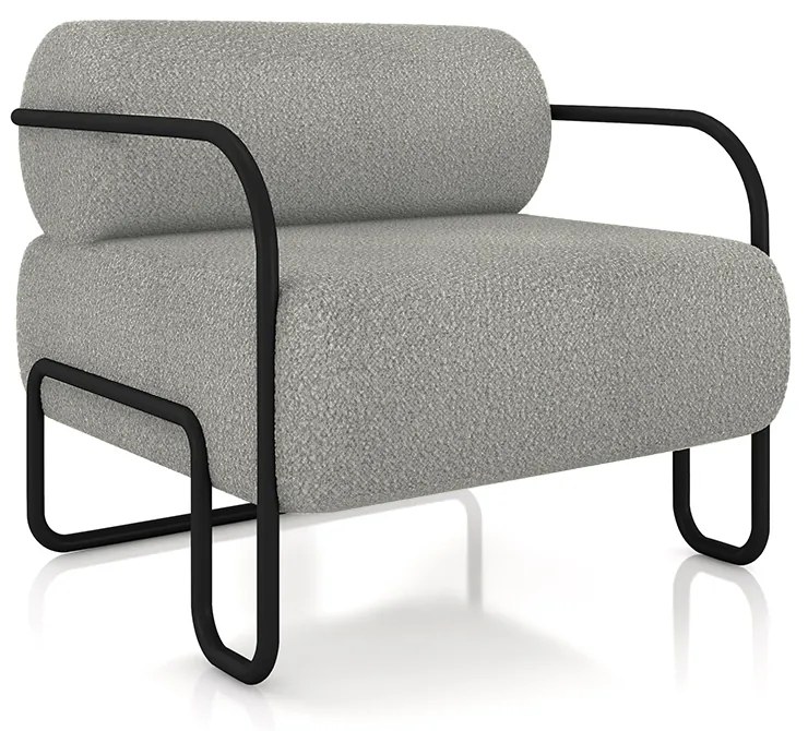 Poltrona Decorativa Sala de Estar Polatsk Base Industrial de Ferro Bouclê Cinza G33 - Gran Belo