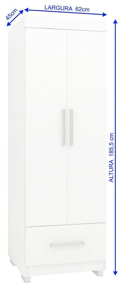 Roupeiro Guarda Roupa 2 Portas Prateleiras Gaveta Branco