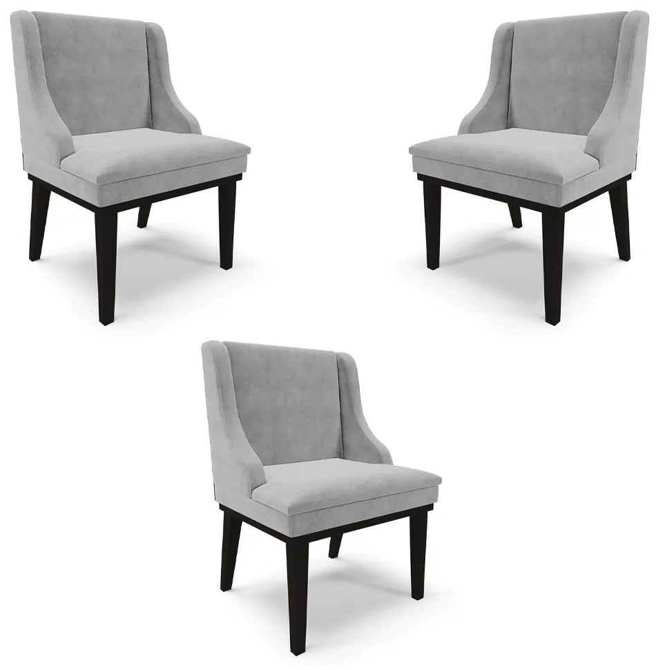 Kit 3 Cadeiras Decorativas Sala de Jantar Base Fixa de Madeira Firenze Suede Cinza/Preto G19 - Gran Belo