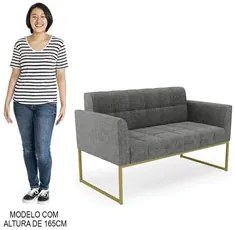 Sofá Namoradeira e 1 Poltrona Base Industrial Dourado Ana Linho Grafit