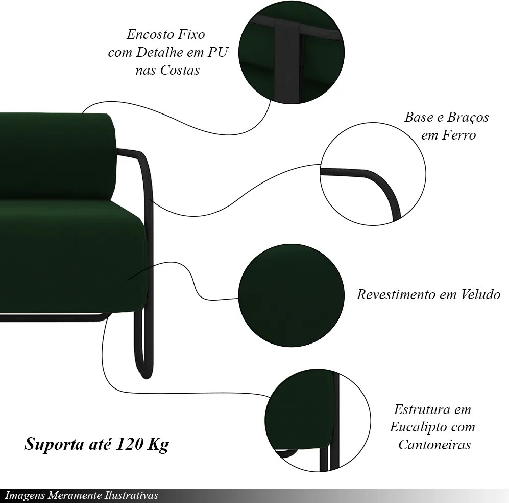 Kit 2 Poltronas Decorativas Sala de Estar Polatsk Base Industrial de Ferro Veludo Verde G33 - Gran Belo