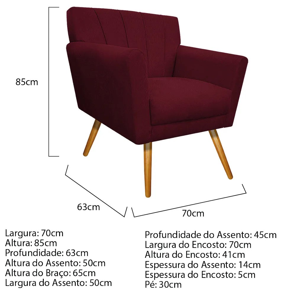Poltrona Laura Pés Palito Mel Suede Bordô - ADJ Decor