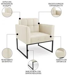 Sofá Namoradeira e 2 Poltronas Base Industrial Preto Ana Sintético Beg