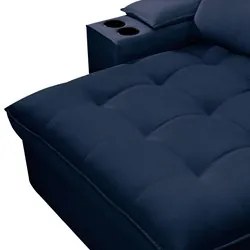 Sofá Retrátil 4 Lugares com Porta Copo 280cm Andes F05 Veludo Azul - M