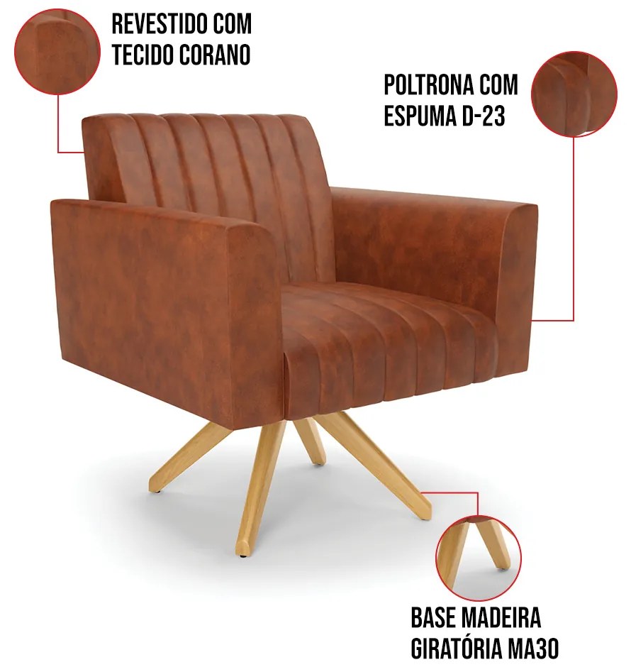 Poltrona Giratória Viena Gomada Corano Base de Madeira MA30 D03 - D'Rossi - Nozes