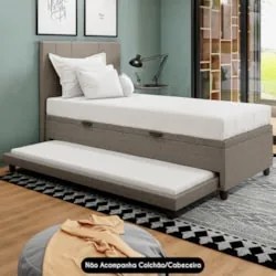 Bicama Box Baú Solteirão 96x203cm Samy S05 Linho Marrom - Mpozenato