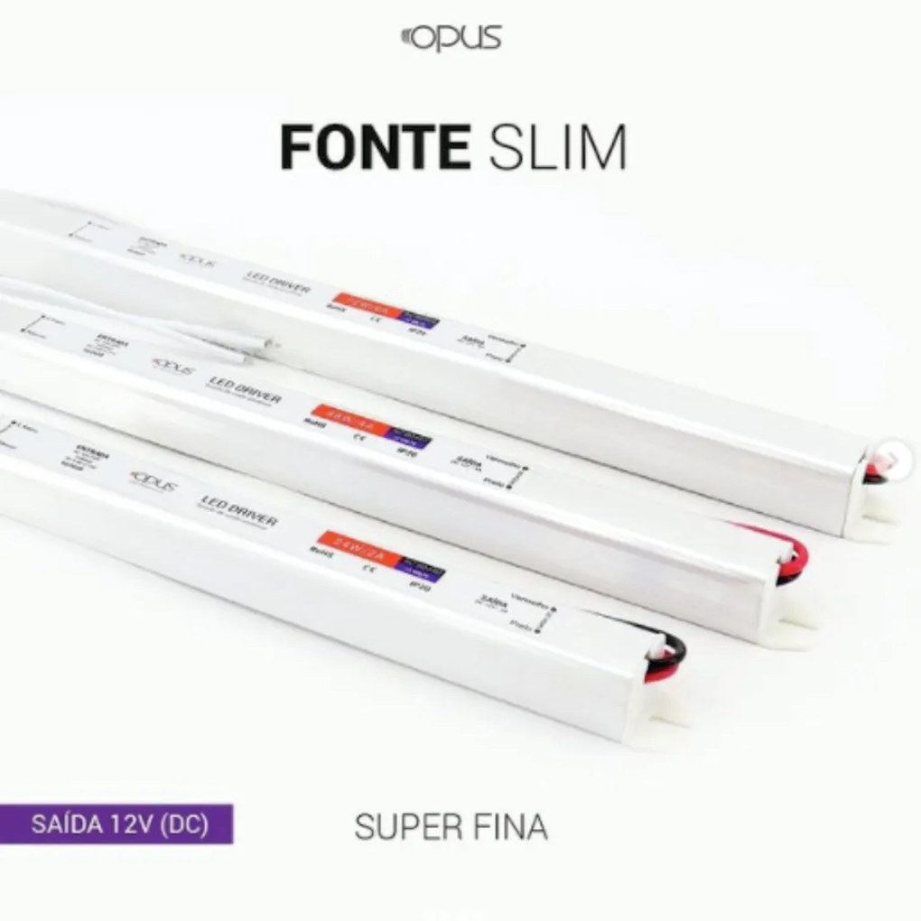 Fonte Slim 72W 6A 12V/dc Bivolt Ip20 | Opus Ac 80464