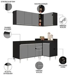Armário de Cozinha Modulado de Canto Esquerdo 4 Peças CP46 Balcão sem