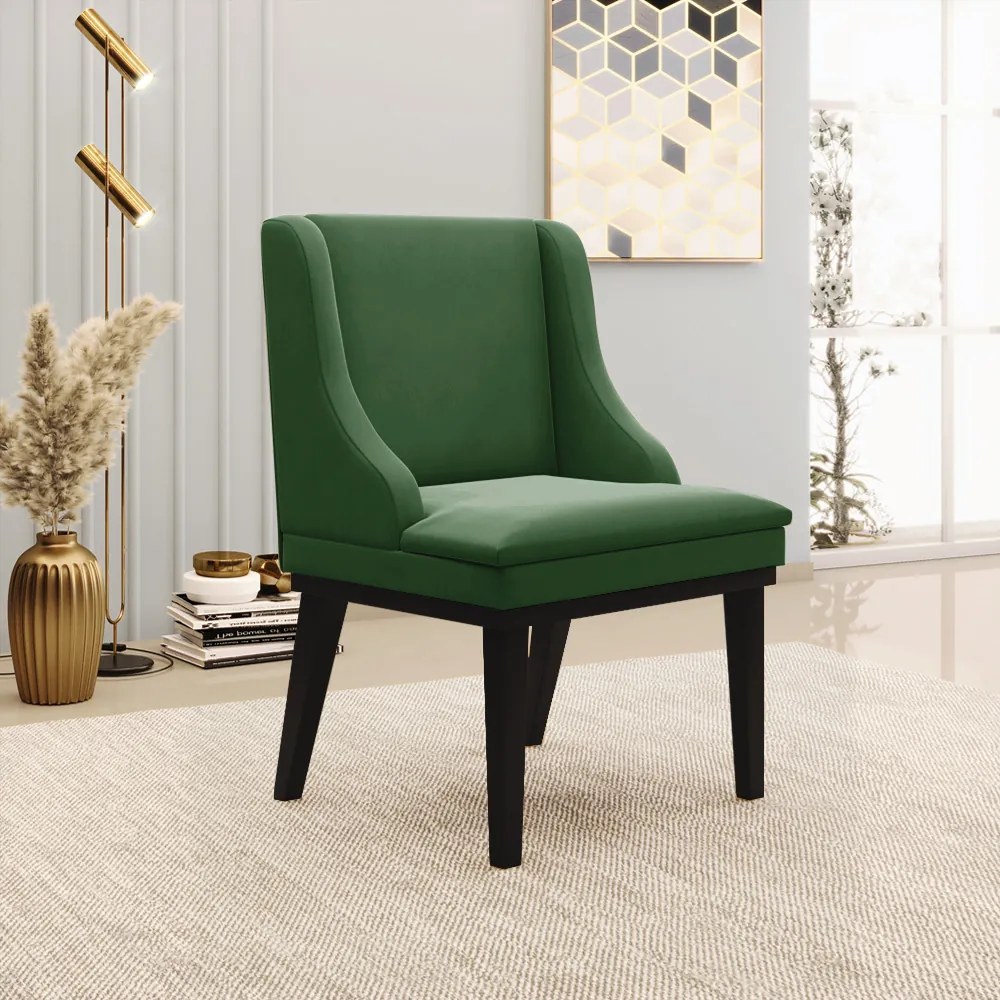 Kit 06 Cadeiras de Jantar Liz Suede Base Fixa Madeira Preto - D'Rossi - Verde