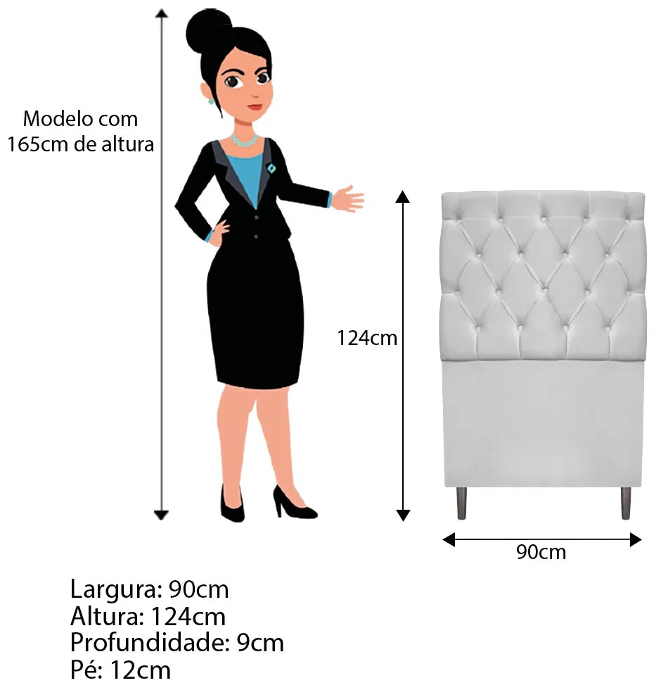 Cabeceira Estofada Liverpool 90 cm Solteiro Suede Branco - ADJ Decor