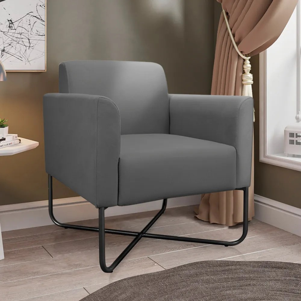Kit 2 Poltronas Decorativas Isabella Base X Suede Grafite/Preto G19 - Gran Belo