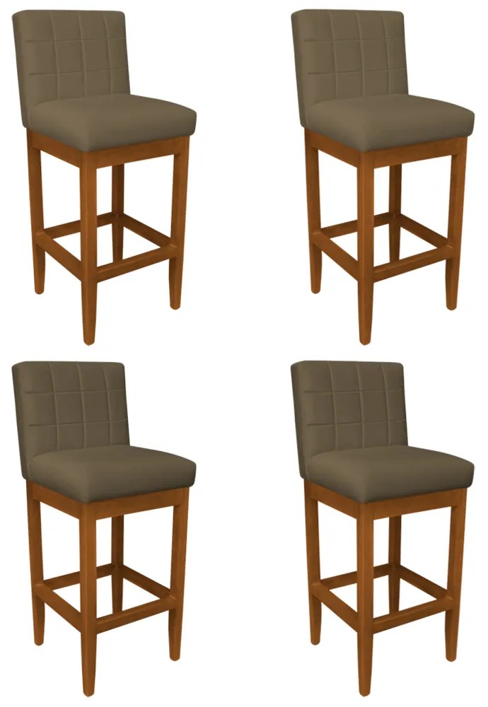 Kit 4 Banquetas Alta Sueli Base Madeira Maciça Estofada Suede Marrom