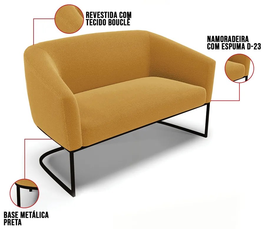 Namoradeira e 2 Poltronas Industrial Preto Stella Bouclê D03 - D'Rossi - Mostarda