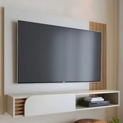 Painel TV 60 Pol e Bancada Suspensa Madrid Off White/Freijó C05 - Mpoz