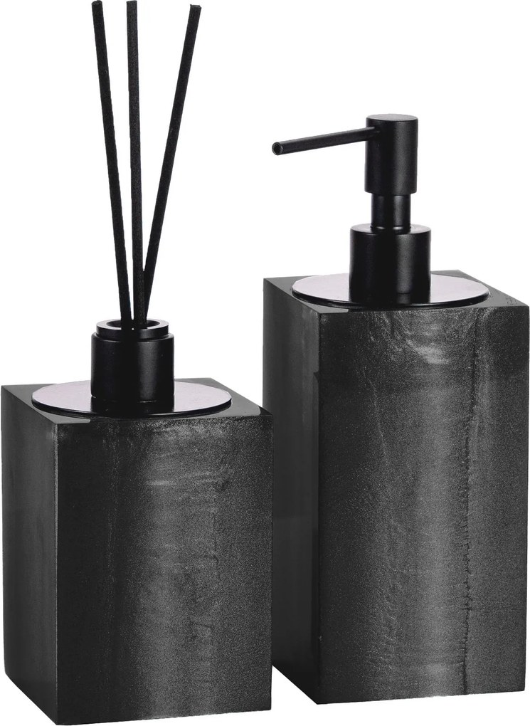 Conjunto Banheiro Duo Quadrado Resina Chumbo - Black Matte