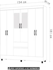 Guarda Roupa Solteiro 154cm Com Espelho Mayra Branco Flex V02 - Mpozen