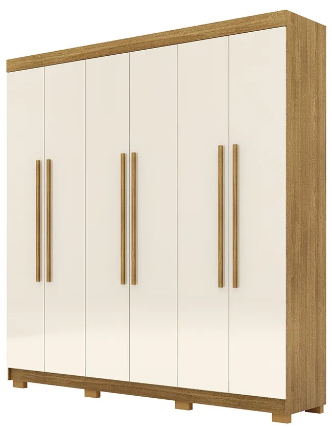 Guarda Roupa Casal Doral 218cm 6 Portas de Bater 2 Gavetas Nature/OffWhite G98 - Gran Belo