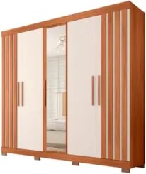 Guarda Roupa Casal 216cm 5 Portas Espelho Sulla Freijó/Off C01 - Mpoze