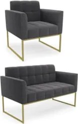 Namoradeira e Poltrona Industrial Dourado Ana Bouclé Grafite - Ibiza