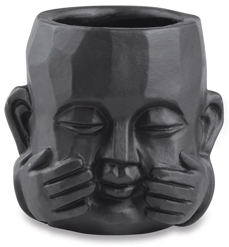 Kit 03 Cachepot Buda Sabedoria Preto em Cimento 7,5 cm - D'Rossi