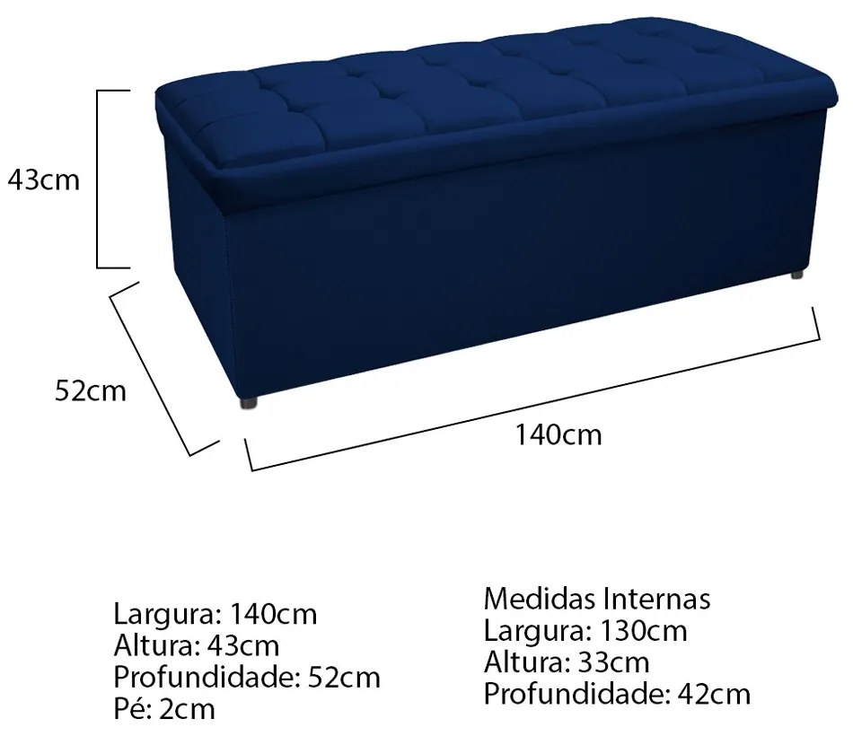 Calçadeira Copenhague 140 cm Casal Suede Azul Marinho - ADJ Decor