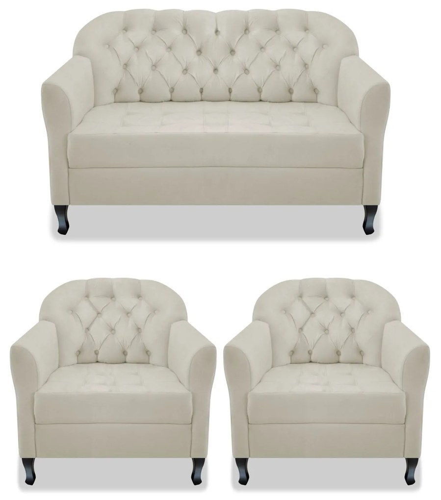 Kit Namoradeira e 02 Poltrona Julia A02 Suede - ADJ Decor