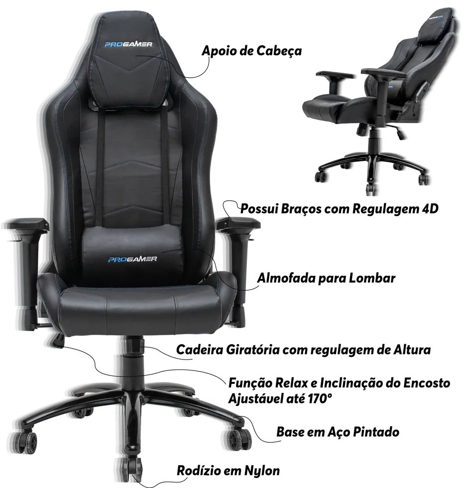 Cadeira Gamer Executiva Escritório AquilesX PU Sintético Preta G56 - Gran Belo