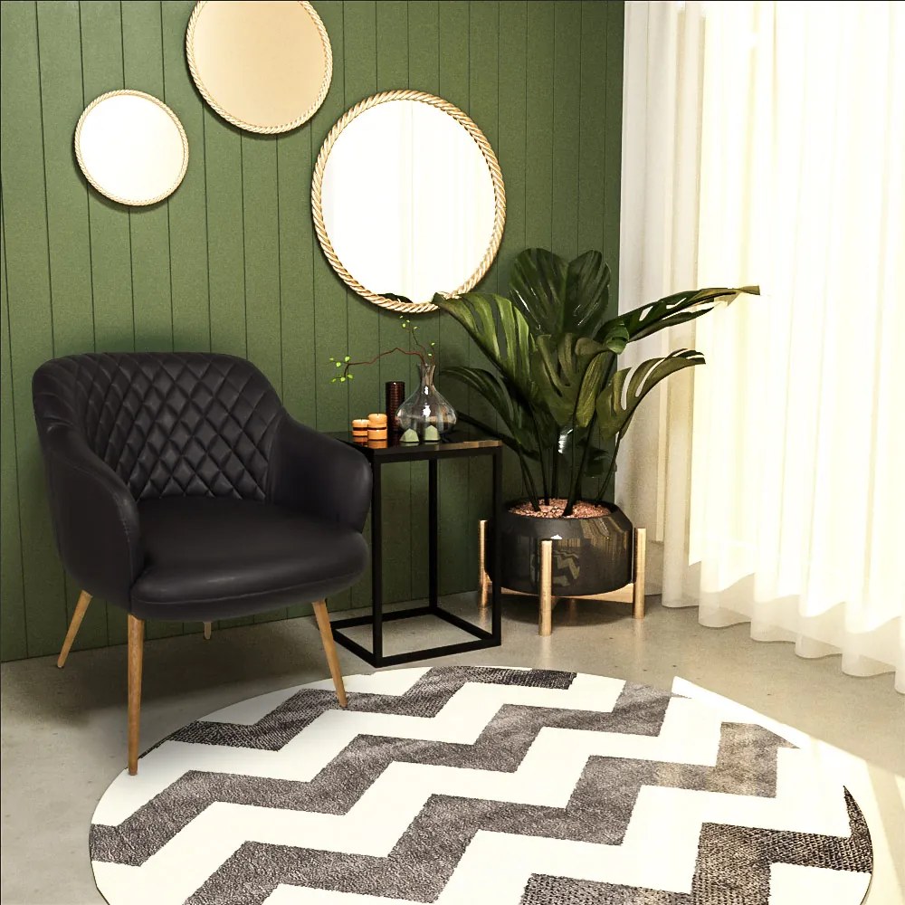 Kit 2 Poltronas Decorativas Kitana Pés Palito PU Sintético Preto G15 - Gran Belo