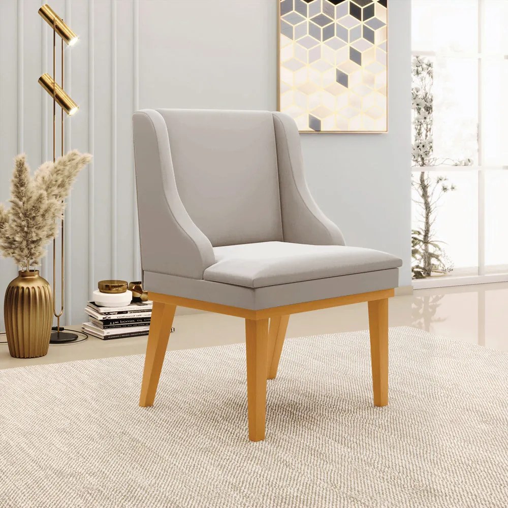 Kit 2 Poltronas Decorativas Base Fixa de Madeira Firenze Veludo Cinza/Castanho G19 - Gran Belo