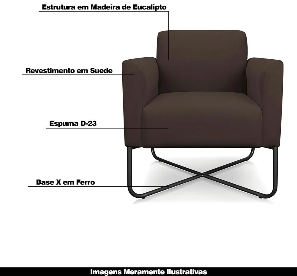 Kit 2 Poltronas Decorativas Isabella Base X Suede Marrom/Preto G19 - Gran Belo