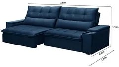 Sofá Retrátil Reclinável 3 Lugares 250cm Moritz F05 Veludo Azul - Mpoz