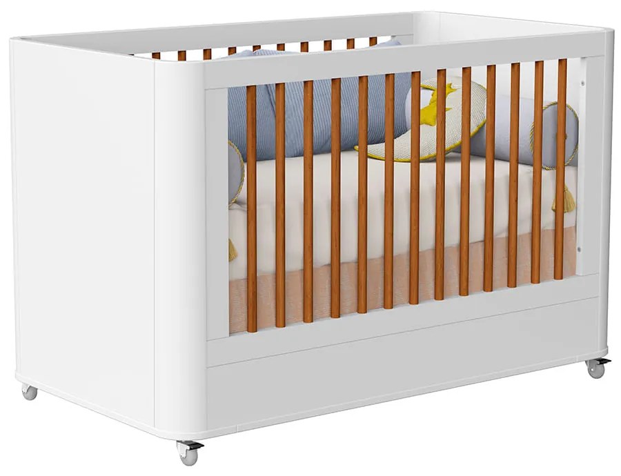 Berço Mini Cama Boom Plus 2 em 1 com Rodízios - Branco Fosco - Berço Mini Cama Boom Plus com Rodízios - Branco Fosco
