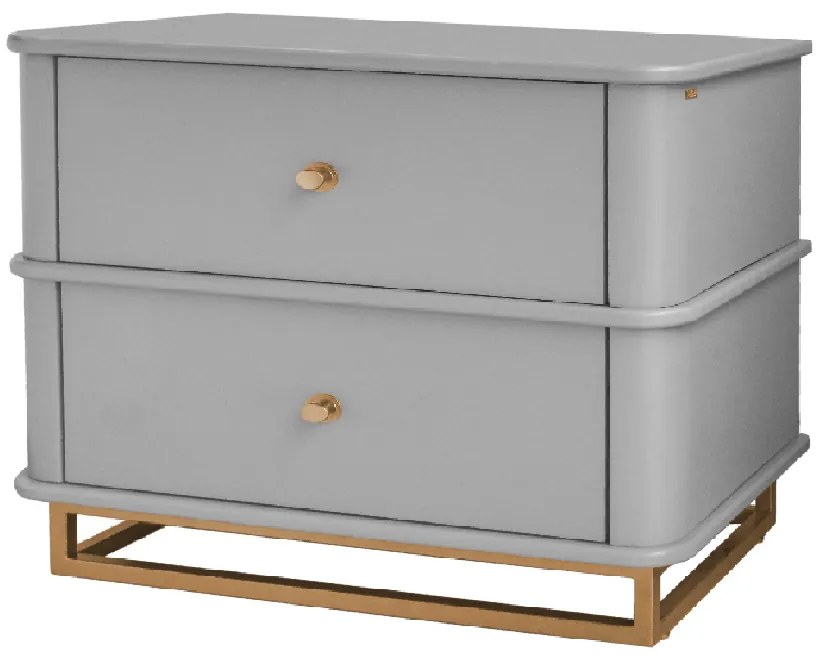 Mesa de Cabeceira Contemporânea Curve - Cinza Claire com Detalhes Dourado Soleil