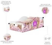 Cama Solteiro Infantil 188x88cm Personagens Carruagem Rosa Z53 - Mpoze