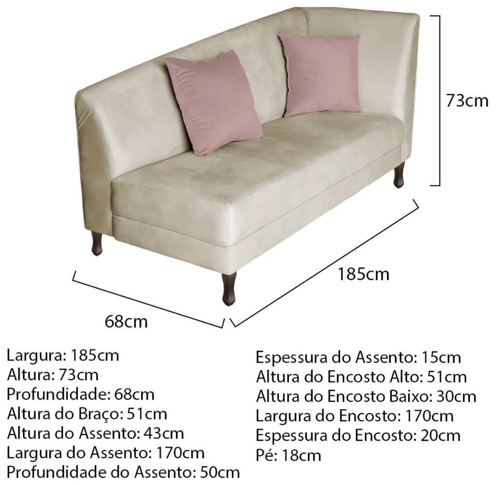 Divã Recamier Heitor 185cm Lado Esquerdo Linho - ADJ Decor
