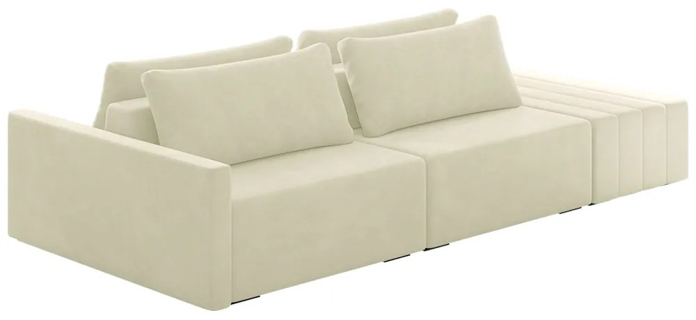 Sofá Ilha Modulado Milos 252cm Puff Lateral Veludo Bege G33 - Gran Belo