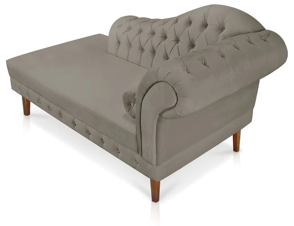 Divã Recamier Capitonê Mônaco 165 cm Suede Marrom Rato Pés Chanfrado- D'Rossi