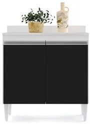 Balcão Gabinete 80cm 2 Portas Hawai Branco/Preto - Lumil Móveis