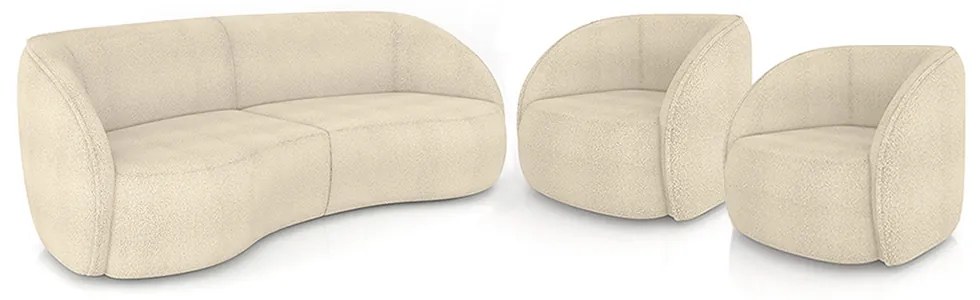 Conjunto Sofá Sala de Estar Bipartido 240cm e 2 Poltronas Clarke Bouclê Bege G45 - Gran Belo