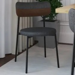 Cadeira de Jantar Estofada Fixa Nyka M25 Linho Grafite/Marrom - Mpozen