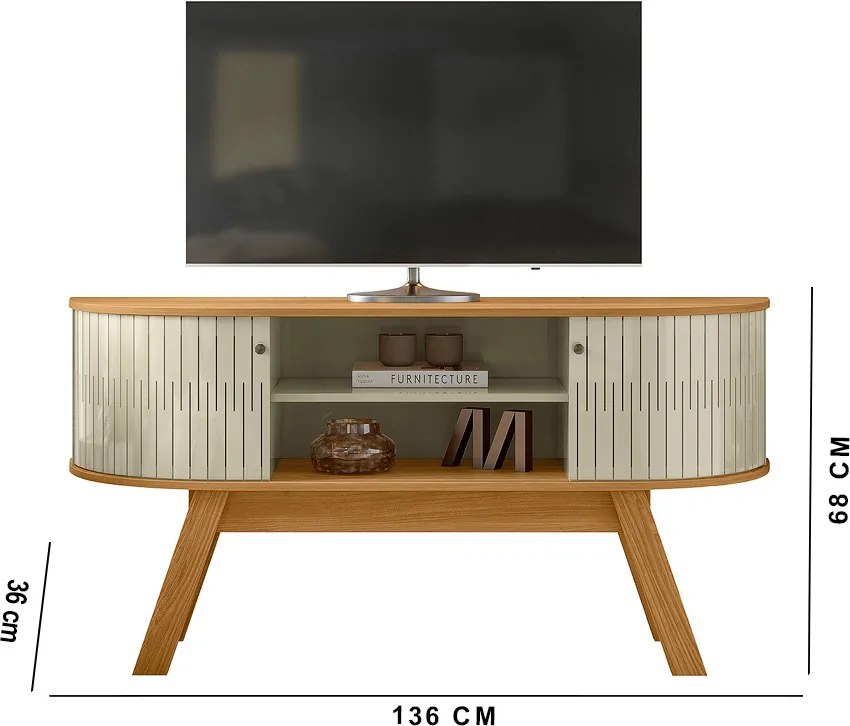 Rack TV 55 Pol 136cm Bancada para Sala Rylan M20 - D'Rossi - Cumaru e Opala