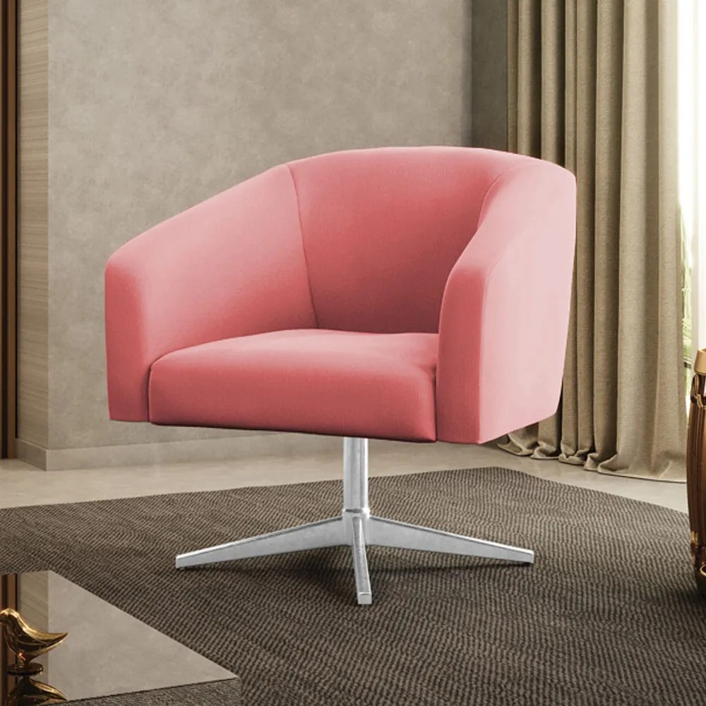 Poltrona Decorativa Giratória Cromada Stella Suede D03 - D'Rossi - Rose