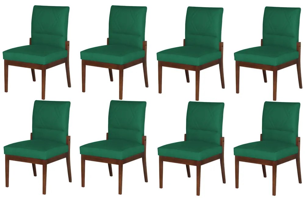 Conjunto 8 Cadeiras De Jantar Aurora Base Madeira Maciça Estofada Suede Verde Bandeira