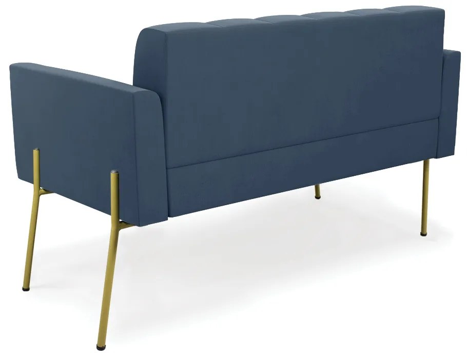 Sofá Namoradeira 2 Lugares Pé de Ferro Dourado Elisa Suede D03 - D'Rossi - Azul Marinho