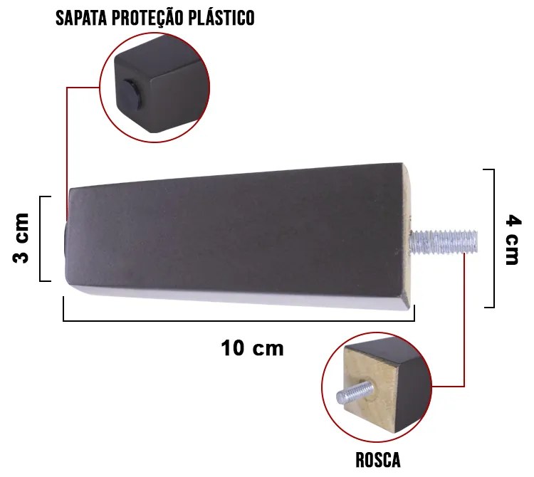 Kit 04 Pés Chanfrado Tabaco 10cm com Rosca Metal para Móveis D10 - D'Rossi