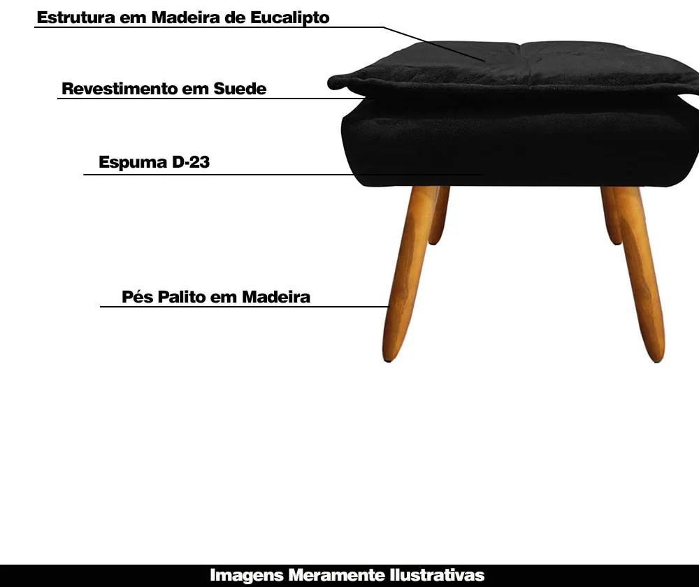 Puff Decorativo Pés Palito Charger Suede Preto G19 - Gran Belo