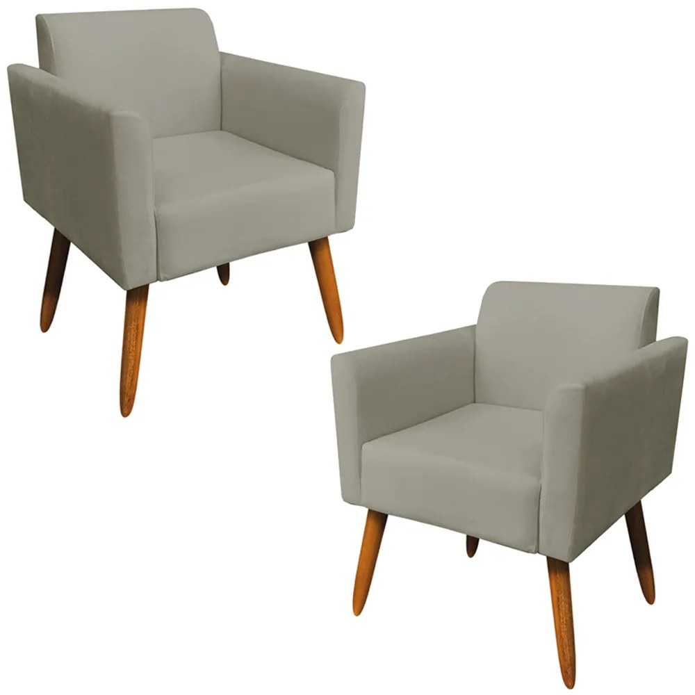 Kit 02 Poltronas Decorativas Isabella Pés Palito Madeira Suede Nude G19 - Gran Belo